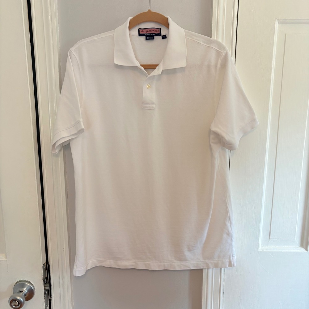 Vineyard Vines Mens Small Polo Shirt White Short Sleeve Pique Cotton Preppy - Picture 1 of 5